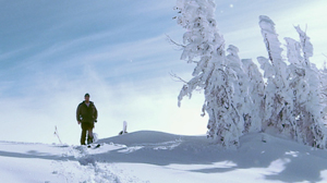 skier in backcountry at brundage ski resort, idaho