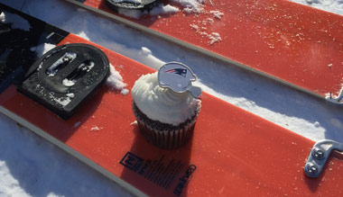 snowboard and a cupcake